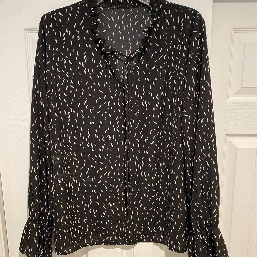 Black and white tie blouse